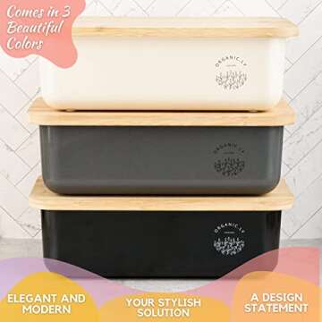 White Bread Box Kitchen Countertop Large Bread Storage Container Bread Holder Bin - Rustic Farmhouse Bread Box Decor Aesthetic for Kitchen Bread Box - Bamboo Wood Lid Bread Container Saver