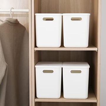 Yishyfier 4-Pack Plastic Storage Bins Organizer with Lids