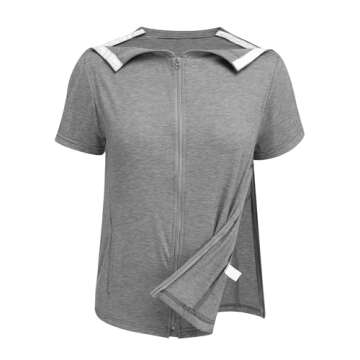 Deyeek Mastectomy Shirts with Drain Pockets Post Shoulder Surgery Shirts for Women Chemo Port Shirts...