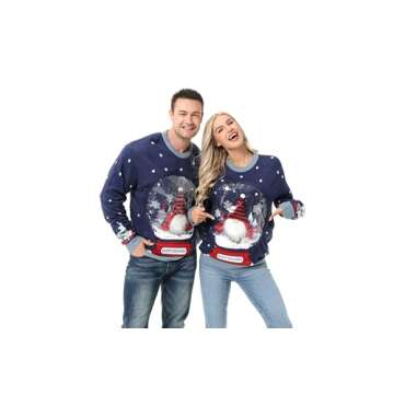 Men`s Ugly Christmas Sweater Unisex Women`s Funny Novelty Santa Pullover for Party Go Snow Gnome or Go Home Medium