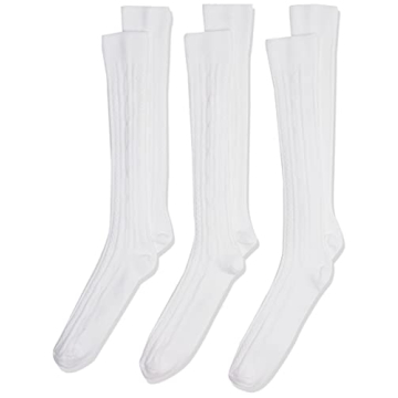 Jefferies Socks Big Girls' School Uniform Acrylic Cable Knee High (Pack of 3), White, Large