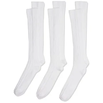 Jefferies Socks Big Girls' School Uniform Acrylic Cable Knee High - Pack of 3, White, Large