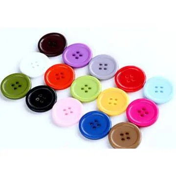 GANSSIA 1 Inch (25mm) 15 Colors Assorted Buttons Sewing Flatback Button Multicolors Pack of 90 with Box (Each Color 6 pcs)