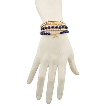 LUX ACCESSORIES Navy Nautical Starfish Anchor Arm Candy Set (5pc)