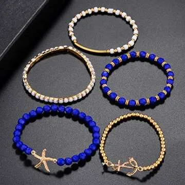 LUX Navy Nautical Starfish Anchor 5pc Arm Candy Set