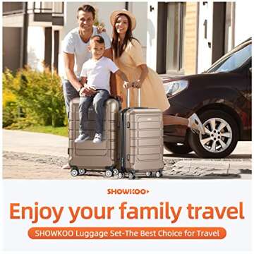 SHOWKOO Luggage Sets Expandable PC+ABS Durable Suitcase Double Wheels TSA Lock 3pcs, Champagne
