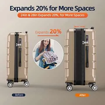 SHOWKOO Luggage Set - Durable Expandable Suitcase