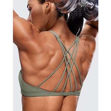 CRZ YOGA Womens Strappy Sports Bra - Criss Cross Back Padded Medium Support Wireless Gym Cami Workout Yoga Grey Sage Medium