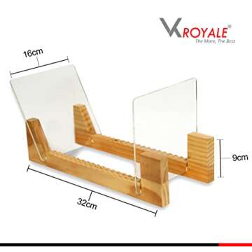 VK-Royal Vinyl Records Storage Holder Display Stand – ”12 inch Holds Up to 50 Turntable LP's Records Albums – Wood Stand, Rubber Grip pad and Clear Acrylic Ends – Vinyl Record Storage Stand (Pine)
