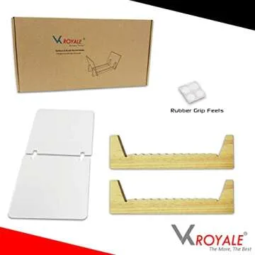 VK-Royal Vinyl Records Storage Holder Display Stand – ”12 inch Holds Up to 50 Turntable LP's Records Albums – Wood Stand, Rubber Grip pad and Clear Acrylic Ends – Vinyl Record Storage Stand (Pine)