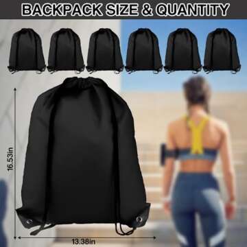 COIDEA Drawstring Backpack 6Pcs Drawstring Gym Bags Black Drawstring Bags Drawstring Backpack for Sp...