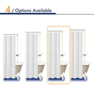 N&Y HOME Fabric Shower Curtain Liner Shorter Size 68 inches Height, Hotel Quality, Washable, White B...
