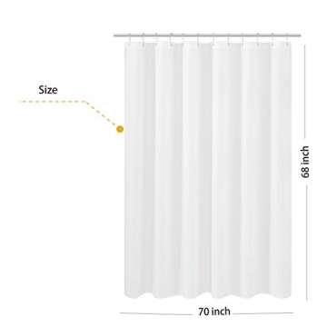 N&Y HOME Fabric Shower Curtain Liner Shorter Size 68 inches Height, Hotel Quality, Washable, White Bathroom Curtains with Grommets, 70x68