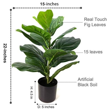 Realistic 22" Artificial Fiddle Leaf Fig Tree for Home Office