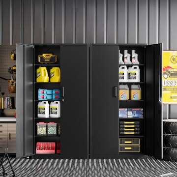 BYNSOE Metal Garage Storage Cabinet with Lock and 5 Adjustable Shelves, Metal Storage Cabinet Steel ...