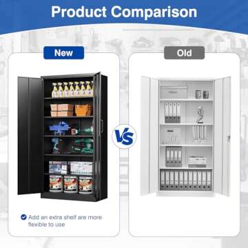 BYNSOE Metal Garage Storage Cabinet with Lock and 5 Adjustable Shelves, Metal Storage Cabinet Steel Tool Cabinets with Locking Door for Home, School, Office, Garage (Black-Style 2)