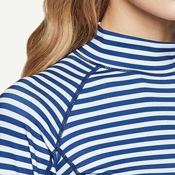 TSLA Women's UPF 50+ Rash Guard Long Sleeve, UV/Sun Protection Swim Shirts, Water Beach Surf Swim Top, Slim Fit Print Stripe Navy, X-Small