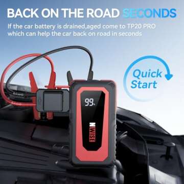 NWISE Car Jump Starter, 2000A Peak 20000mAh Portable Battery Pack with Smart Safety Jumper Clamps,12...