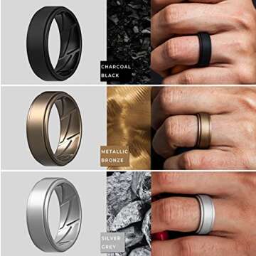 ThunderFit Silicone Wedding Rings for Men Breathable Airflow Inner Grooves, Step Edge Sleek Design Rubber Engagement Bands 8mm Wide 2mm Thick, Variety Multipack 1-7