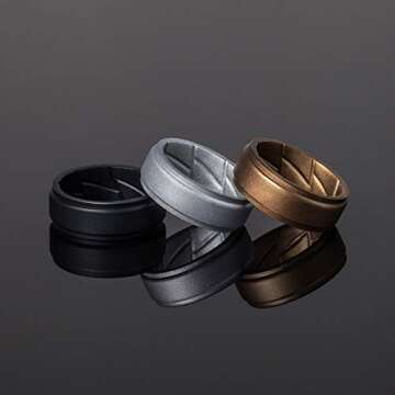 ThunderFit Silicone Wedding Rings for Men Breathable Airflow Inner Grooves, Step Edge Sleek Design Rubber Engagement Bands 8mm Wide 2mm Thick, Variety Multipack 1-7