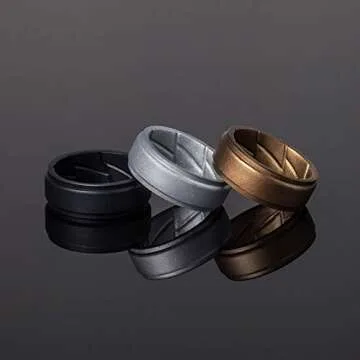 ThunderFit Silicone Wedding Rings for Men Breathable Airflow Inner Grooves, Step Edge Sleek Design Rubber Engagement Bands 8mm Wide 2mm Thick, Variety Multipack 1-7