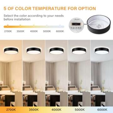 Goomavi Black Flush Mount Ceiling Lights, Dimmable 5CCT Modern LED Ceiling Light Fixture, Minimalist Round Kitchen Lighting Fixtures for Bedroom, Bathroom, Dining Room, Living Room, 15.8 Inch