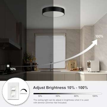 Goomavi Black Flush Mount Ceiling Lights, Dimmable 5CCT Modern LED Ceiling Light Fixture, Minimalist Round Kitchen Lighting Fixtures for Bedroom, Bathroom, Dining Room, Living Room, 15.8 Inch