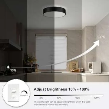 Goomavi Black Flush Mount Ceiling Lights, Dimmable 5CCT Modern LED Ceiling Light Fixture, Minimalist Round Kitchen Lighting Fixtures for Bedroom, Bathroom, Dining Room, Living Room, 15.8 Inch