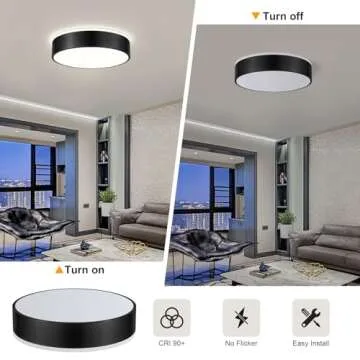 Goomavi Black Flush Mount Ceiling Lights, Dimmable 5CCT Modern LED Ceiling Light Fixture, Minimalist Round Kitchen Lighting Fixtures for Bedroom, Bathroom, Dining Room, Living Room, 15.8 Inch