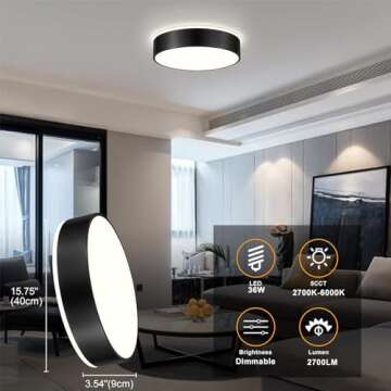Goomavi Black Flush Mount Ceiling Lights, Dimmable 5CCT Modern LED Ceiling Light Fixture, Minimalist Round Kitchen Lighting Fixtures for Bedroom, Bathroom, Dining Room, Living Room, 15.8 Inch