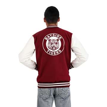 Fun Costumes Bayside High Letterman's Jacket for Adults Polyester, Faux Leather, Rib Knit Fabrics Metal Snaps