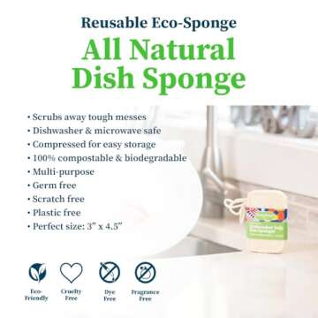 Truly Free Natural Cleaning Sponges, 100% Organic Luffa Dish Scrubber, Plant-Based Compostable Kitch...