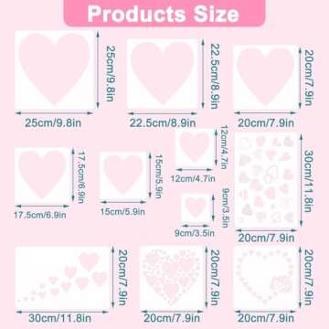 11 Pieces Heart Stencil, Reusable Heart Stencil Template Plastic Stencils for Painting on Wood Wall ...