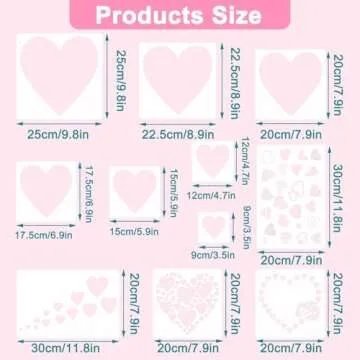 11 Pieces Heart Stencil, Reusable Heart Stencil Template Plastic Stencils for Painting on Wood Wall ...