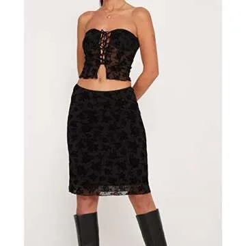 Women Y2k Lace Trim Tube Tops Off Shoulder Stretchy Crop Top Sleeveless Open Back Tube Top 00s Fairy Grunge Outfit T-Black