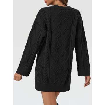 Saodimallsu Womens Oversized Sweaters Cable Knit Chunky Crew Neck Long Sleeve Loose Tunic Pullover Sweater Black