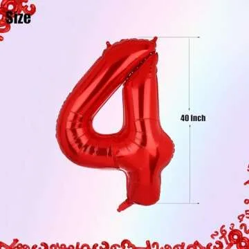 40 Inch 4 Red Number Balloons Mylar Foil Helium Digital Balloons Baby Shower 4st Birthday Party Deco...