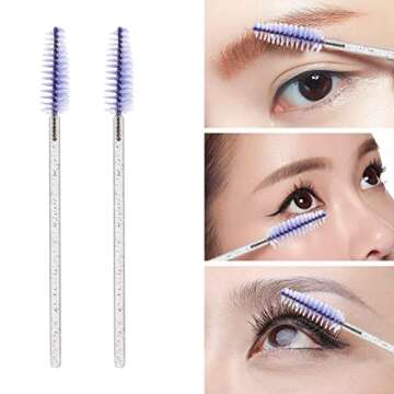 100 Pcs Disposable Mascara Wands, Lash Brushes with Container, Crystal Eyebrow Spoolies Brush for Ey...