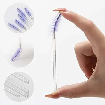 100 Pcs Disposable Mascara Wands, Lash Brushes with Container, Crystal Eyebrow Spoolies Brush for Eyelash Extensions (Purple)