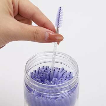 100 Pcs Disposable Mascara Wands, Lash Brushes with Container, Crystal Eyebrow Spoolies Brush for Eyelash Extensions (Purple)