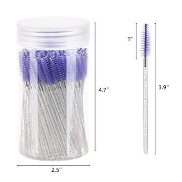 100 Pcs Disposable Mascara Wands, Lash Brushes with Container, Crystal Eyebrow Spoolies Brush for Eyelash Extensions (Purple)