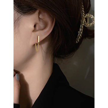 Stylish 925 Sterling Silver Minimalist Bar Earrings