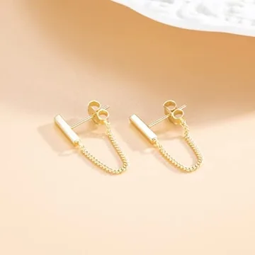 Stylish 925 Sterling Silver Minimalist Bar Earrings