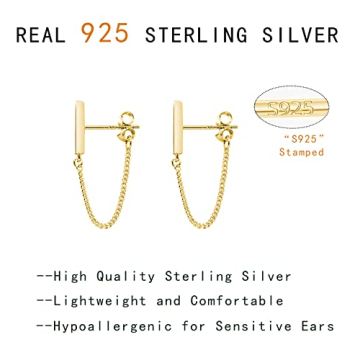 Stylish 925 Sterling Silver Minimalist Bar Earrings