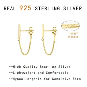 Stylish 925 Sterling Silver Minimalist Bar Earrings