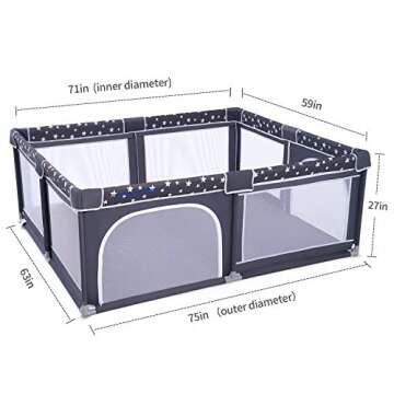 Baby Playpen, ANGELBLISS Playpen for Babies and Toddlers, Extra Large Play Yard with Gate, Indoor & Outdoor Kids Safety Play Pen Area with Star Print (Dark Grey, 71"×59")