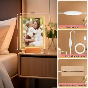 laapee Gifts for Girlfriend Boyfriend, 5x7 Acrylic Picture Frame with LED Color-changing Light, Double Sided Clear Magnetic Photo Frames, Valentine's Day Gifts for Men Women with Gift Card