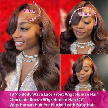 Yumkot 26Inch Chocolate Brown 13x6 Body Wave Lace Front Wigs Human Hair Pre Plucked 180% Density HD Full Lace Frontal Wigs with Baby Hair Colored Wigs for Women
