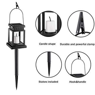 GIGALUMI 8 Pack Solar Hanging Lantern Outdoor, Candle Effect Light with Stakes for Garden, Patio, Lawn, Deck, Umbrella, Tent, Tree, Yard, Driveway-Warm White