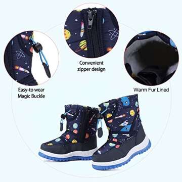 CIOR Winter Snow Boots for Boy and Girl Outdoor Waterproof with Fur Lined(Toddler/Little Kids) U120WXZ014-Space blue-26